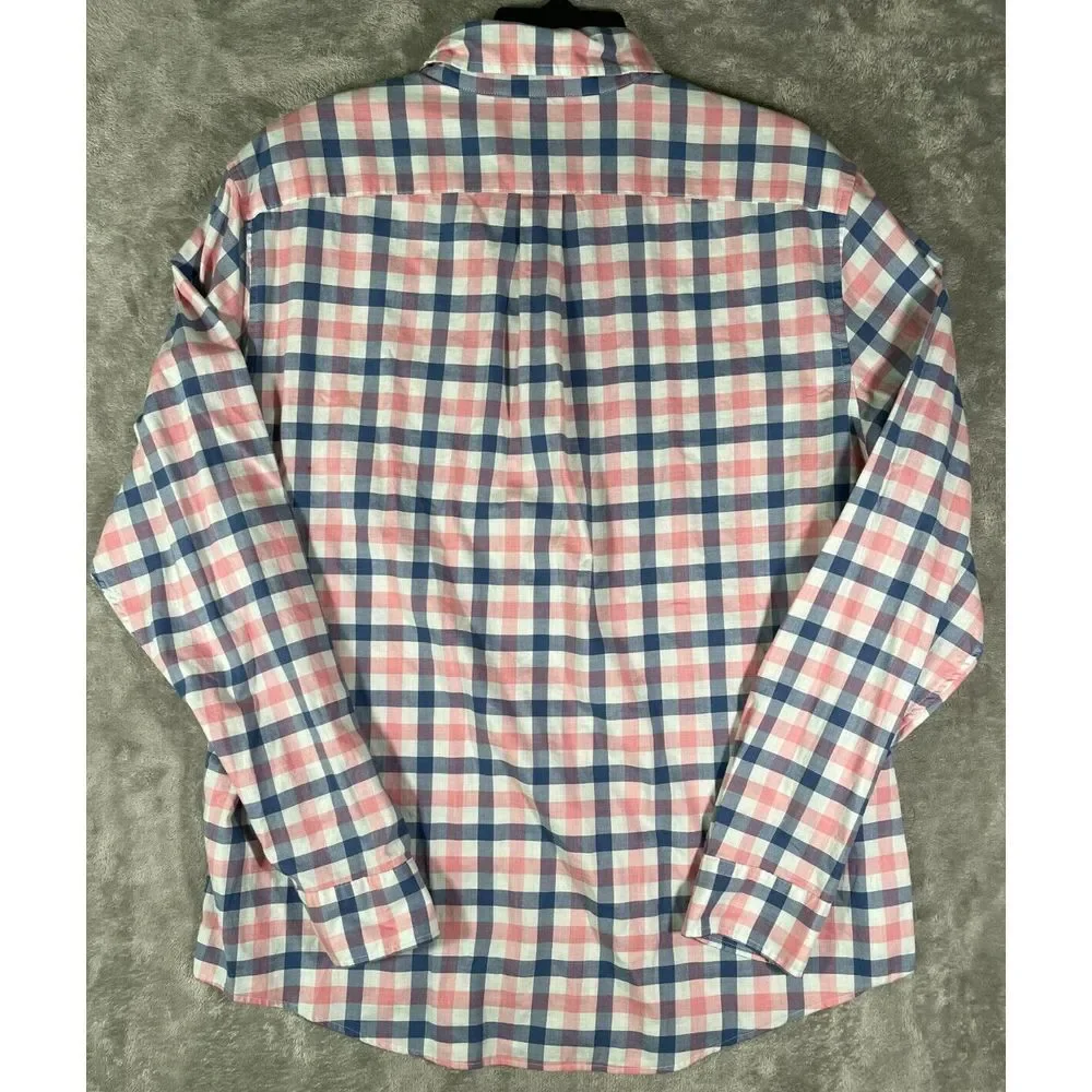 Vineyard Vines‎ Shirt Mens Large Pink Blue Plaid Check Slim Longshore Preppy
